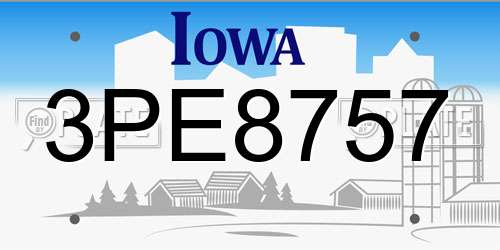 3PE8757 Iowa License Plate
