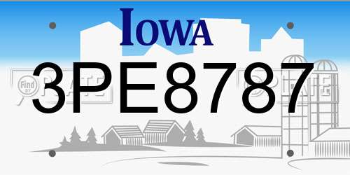 3PE8787 Iowa License Plate