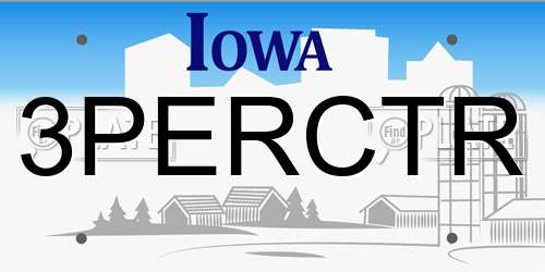 3PERCTR Iowa License Plate