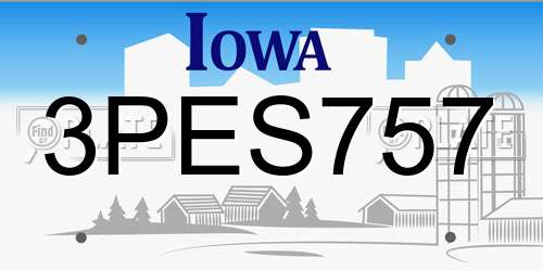 3PES757 Iowa License Plate