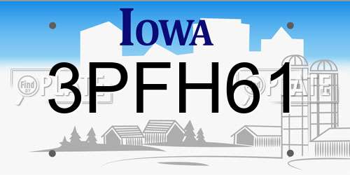 3PFH61 Iowa License Plate