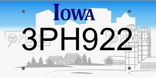 3PH922 Iowa License Plate