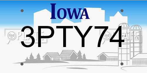 3PTY74 Iowa License Plate