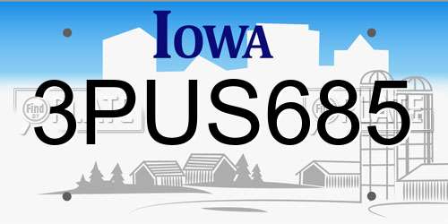 3PUS685 Iowa License Plate