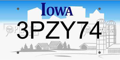 3PZY74 Iowa License Plate
