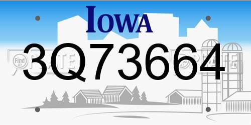 3Q73664 Iowa License Plate