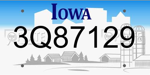 3Q87129 Iowa License Plate