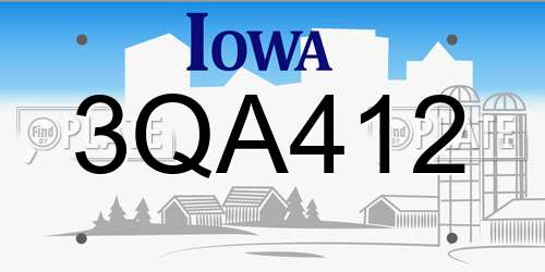 3QA412 Iowa License Plate