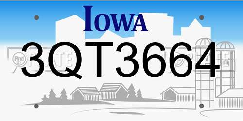 3QT3664 Iowa License Plate