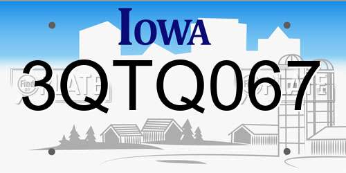 3QTQ067 Iowa License Plate