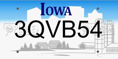 3QVB54 Iowa License Plate