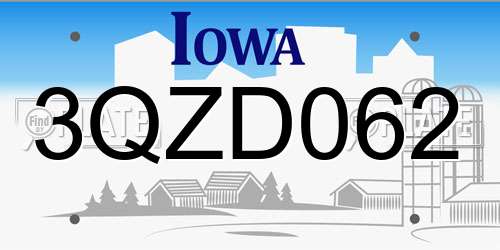 3QZD062 Iowa License Plate