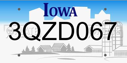 3QZD067 Iowa License Plate