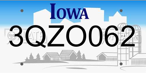 3QZO062 Iowa License Plate