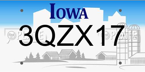 3QZX17 Iowa License Plate