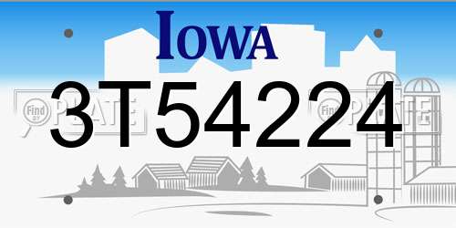 3T54224 Iowa License Plate