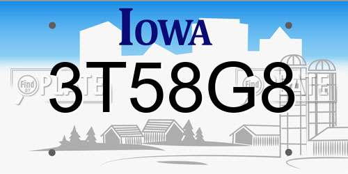 3T58G8 Iowa License Plate