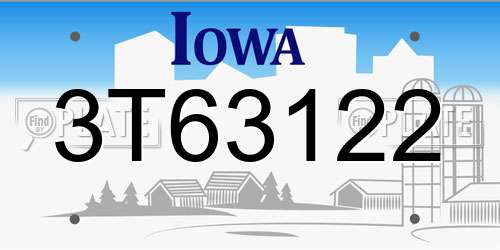 3T63122 Iowa License Plate