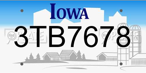3TB7678 Iowa License Plate