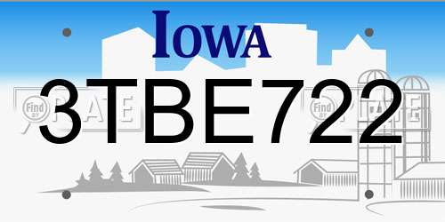 3TBE722 Iowa License Plate