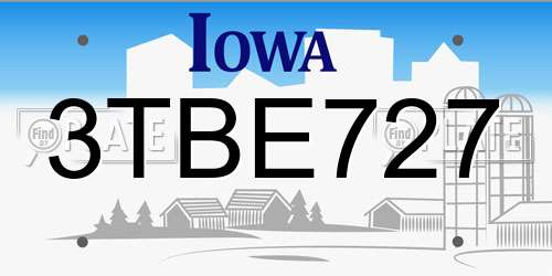 3TBE727 Iowa License Plate