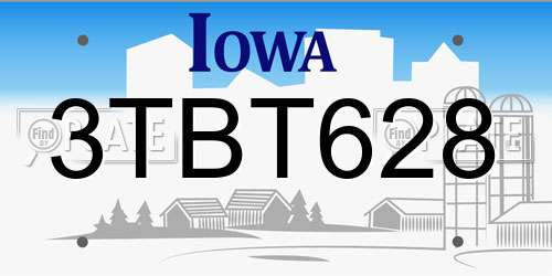 3TBT628 Iowa License Plate