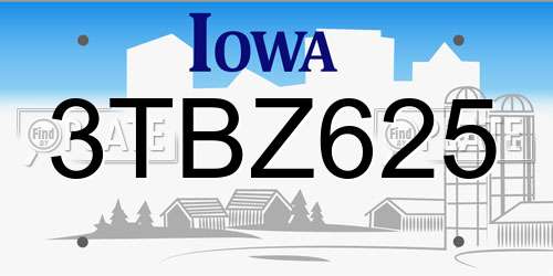 3TBZ625 Iowa License Plate