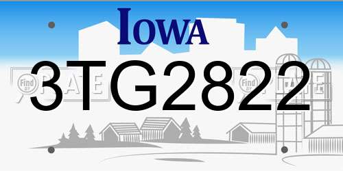 3TG2822 Iowa License Plate