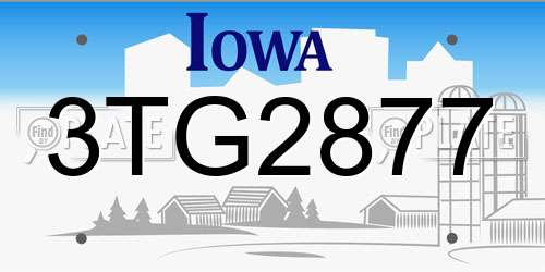 3TG2877 Iowa License Plate