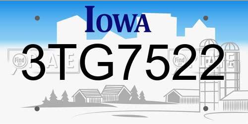 3TG7522 Iowa License Plate