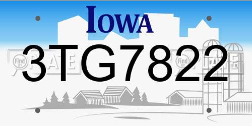 3TG7822 Iowa License Plate