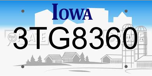 3TG8360 Iowa License Plate