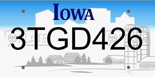 3TGD426 Iowa License Plate
