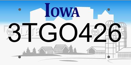 3TGO426 Iowa License Plate