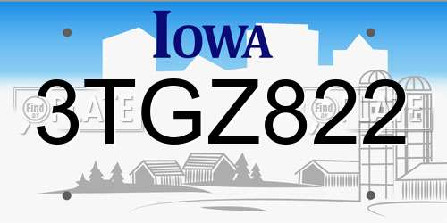 3TGZ822 Iowa License Plate