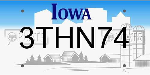 3THN74 Iowa License Plate
