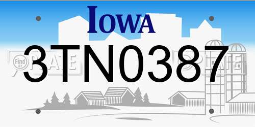 3TN0387 Iowa License Plate