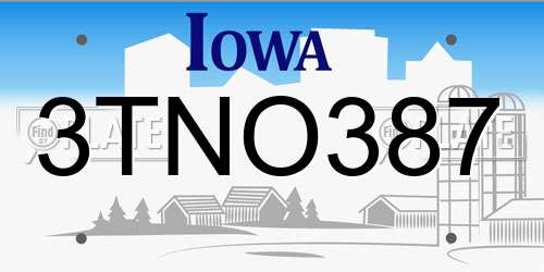 3TNO387 Iowa License Plate