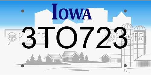 3TO723 Iowa License Plate