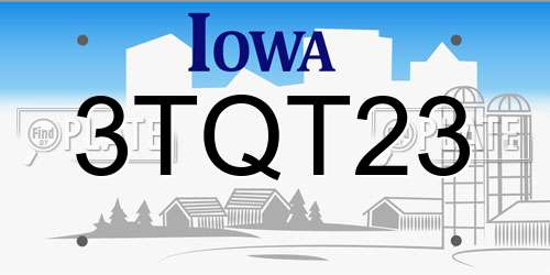 3TQT23 Iowa License Plate