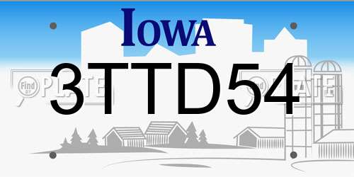 3TTD54 Iowa License Plate