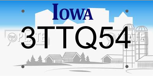 3TTQ54 Iowa License Plate