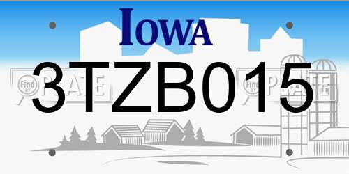 3TZB015 Iowa License Plate