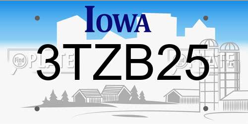 3TZB25 Iowa License Plate