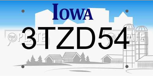 3TZD54 Iowa License Plate