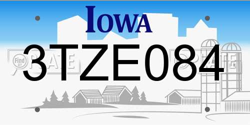 3TZE084 Iowa License Plate