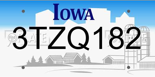 3TZQ182 Iowa License Plate
