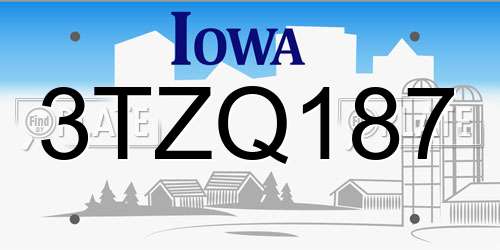 3TZQ187 Iowa License Plate