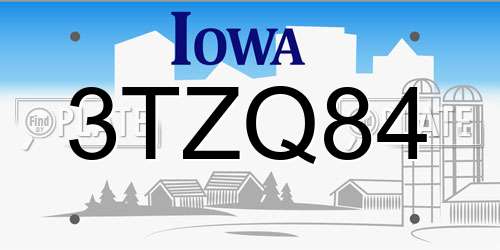 3TZQ84 Iowa License Plate