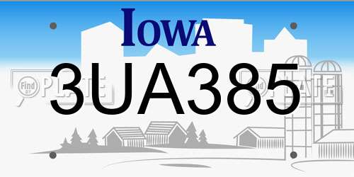 3UA385 Iowa License Plate